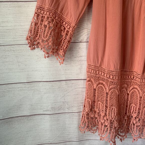 L'affaire Boho Pink Tunic Top with Crochet Lace Detail 3/4 Length Sleeves Size L - Picture 9 of 13